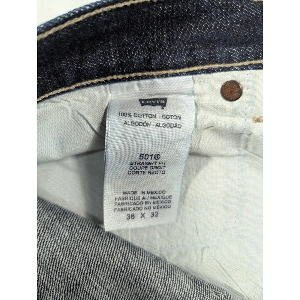 Levi's 501 Button Fly Classic Straight Leg Mens Jeans Dark Blue Size 38‎